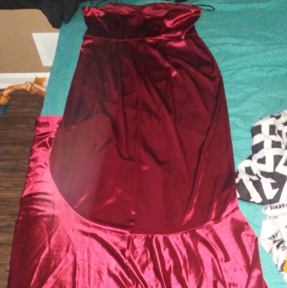 Red Satin Ruffle Dress